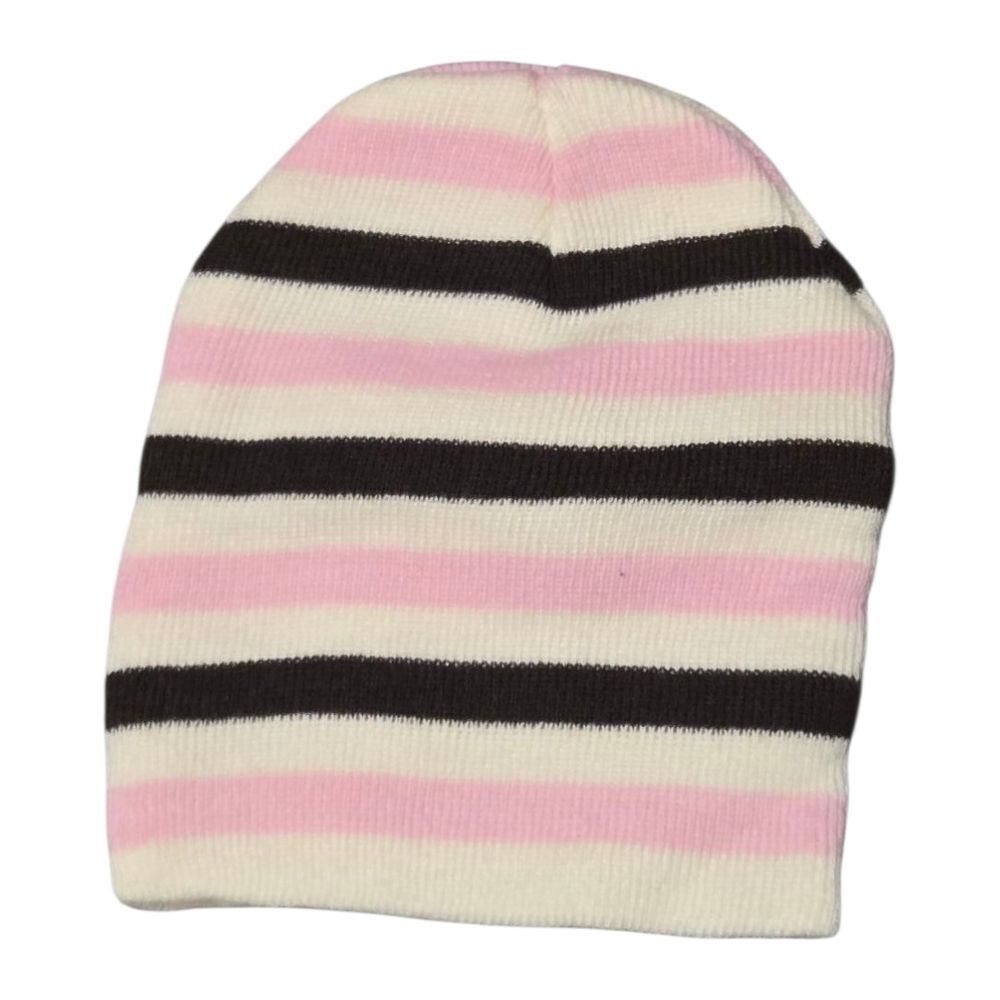 Toddler Girls Pink & Black Striped Winter Beanie | Cozy Lined Knit Hat One Size